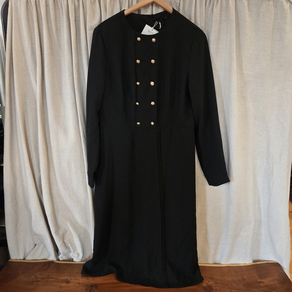 Elegant Black Double-Breasted Dress With Gold Buttons